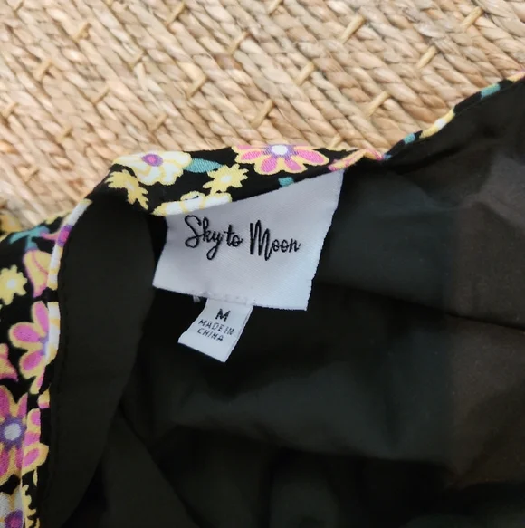 Sky To Moon Floral Cutout Mini Dress in Black with Pink & Cream Flowers NWOT - Picture 5 of 5